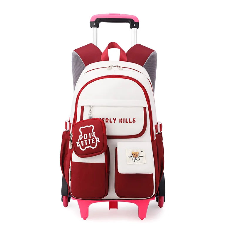 waterproof kids school Backpack With Wheel Removable Children School Bags for girls Kids Trolley Schoolbag Luggage Book Bags