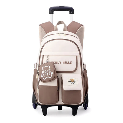 waterproof kids school Backpack With Wheel Removable Children School Bags for girls Kids Trolley Schoolbag Luggage Book Bags