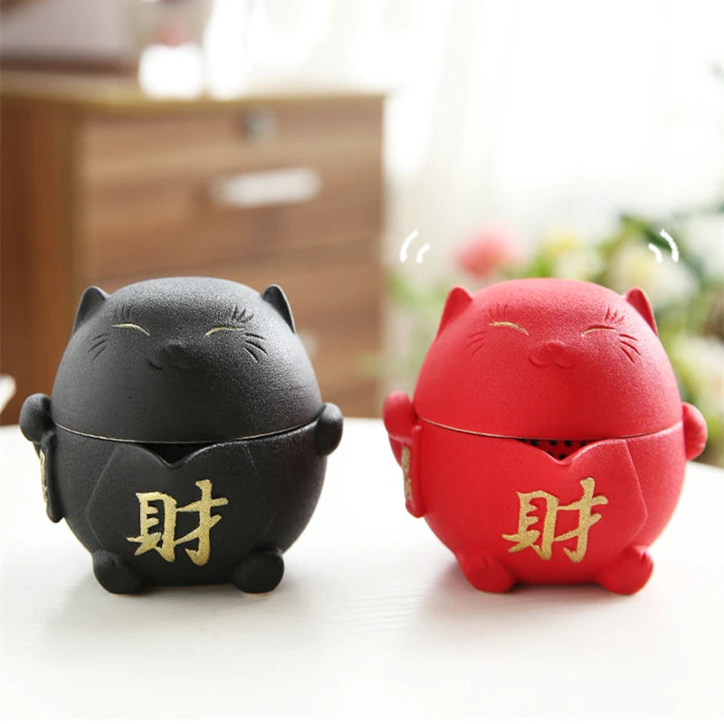 wealthy cat design porcelain tea pot matching cup portable tea set for travel Chinese kungfu teasets on sales