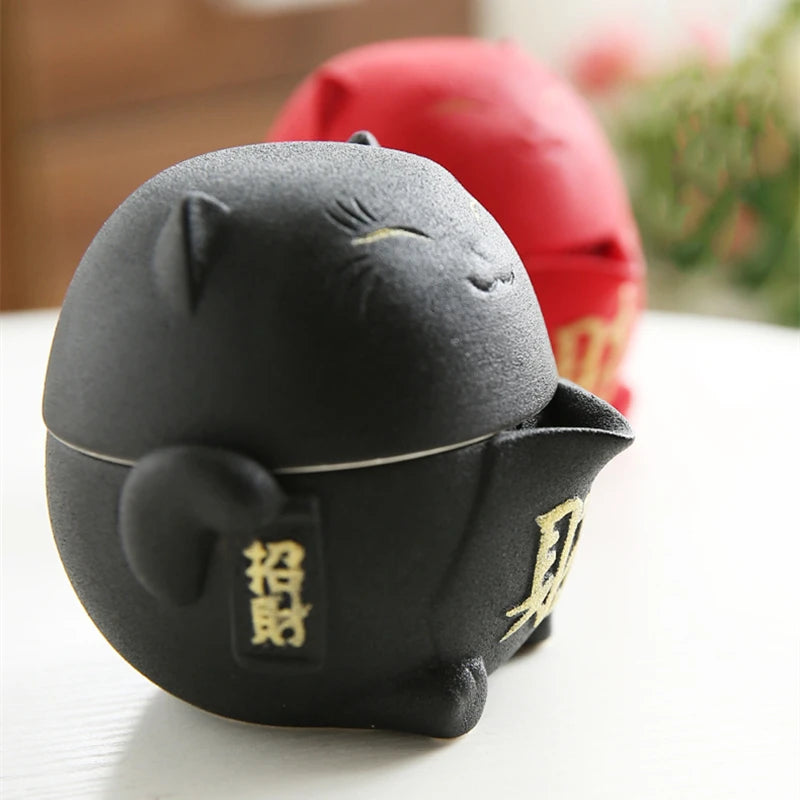 wealthy cat design porcelain tea pot matching cup portable tea set for travel Chinese kungfu teasets on sales