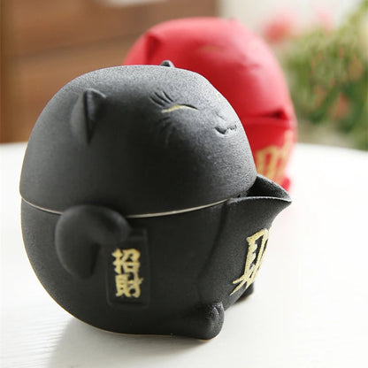 wealthy cat design porcelain tea pot matching cup portable tea set for travel Chinese kungfu teasets on sales