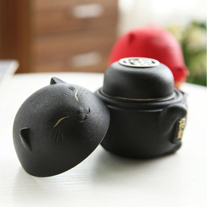 wealthy cat design porcelain tea pot matching cup portable tea set for travel Chinese kungfu teasets on sales