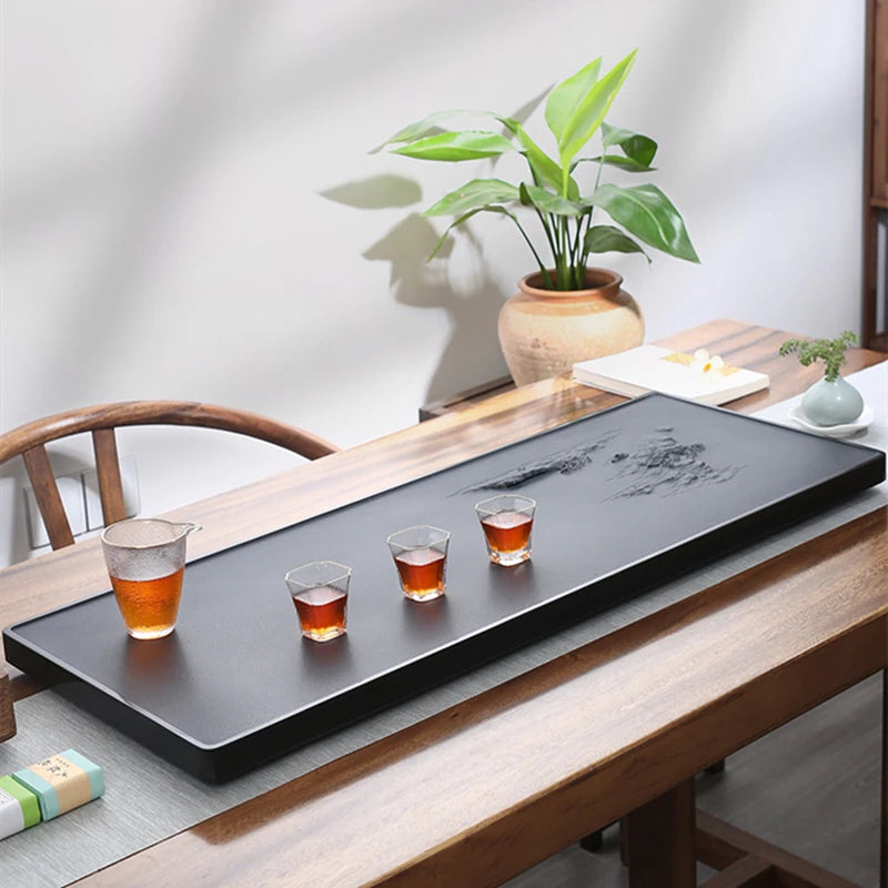 weighted black stone tea tray master handmade carved invisible water draining holes outlet tea table serving tray 80cm