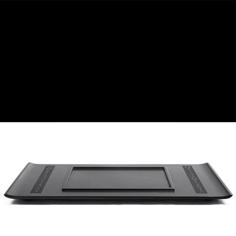 weighted heavy black stone tea tray boat shape creative tea table for kungfu tea set handmade serving tray Chinese word engraved