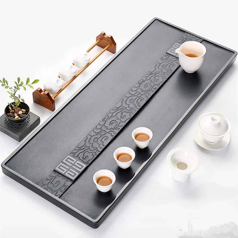 weighted tea tray double line invisible water draining outlet black stone tea table for Chinese tea set multi size tea boat new