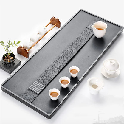 weighted tea tray double line invisible water draining outlet black stone tea table for Chinese tea set multi size tea boat new