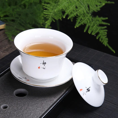 white china gaiwan dehua porcelain tureen cup saucer Zen style Chinese kungfu cup bowl set with lid