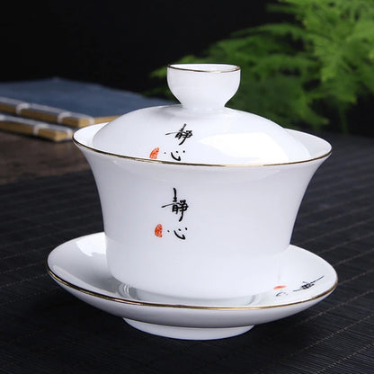 white china gaiwan dehua porcelain tureen cup saucer Zen style Chinese kungfu cup bowl set with lid
