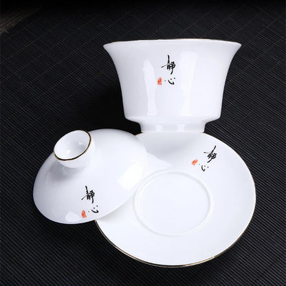 white china gaiwan dehua porcelain tureen cup saucer Zen style Chinese kungfu cup bowl set with lid