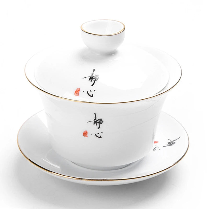 white china gaiwan dehua porcelain tureen cup saucer Zen style Chinese kungfu cup bowl set with lid
