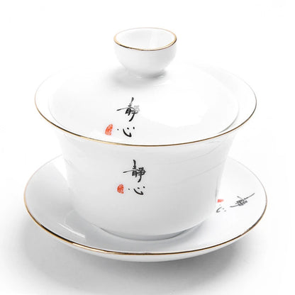 white china gaiwan dehua porcelain tureen cup saucer Zen style Chinese kungfu cup bowl set with lid