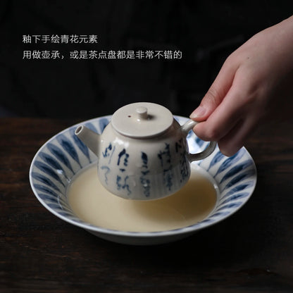 white hand-painted deep plate open piece can raise Chinese Disc Ceramic dry bubble pot bearing pot tea set accessories