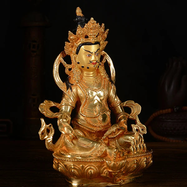wholesale #21CM HOME family  Talisman # Buddhism full Gilding Yellow Jambhala Zambala gold Buddha brass statue