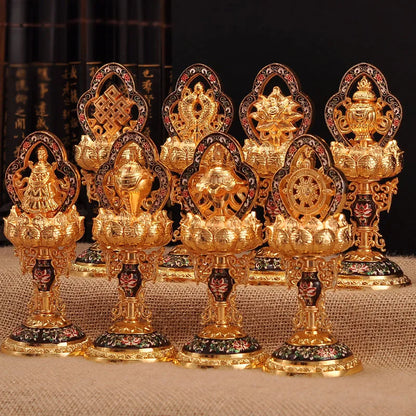 wholesale Buddhist Buddhism efficacious Protection Tibet Nepal Gold-plated Eight Auspicious Symbols of Buddhism, brass statue