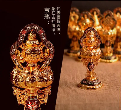 wholesale Buddhist Buddhism efficacious Protection Tibet Nepal Gold-plated Eight Auspicious Symbols of Buddhism, brass statue