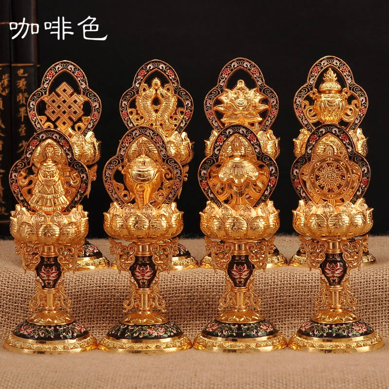 wholesale Buddhist Buddhism efficacious Protection Tibet Nepal Gold-plated Eight Auspicious Symbols of Buddhism, brass statue