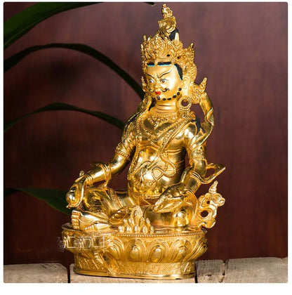 wholesale buddha statue # 32CM LARGE # Tibetan Buddhism Yellow Jambhala fortune god Buddha Gold-plated brass statue Talisman