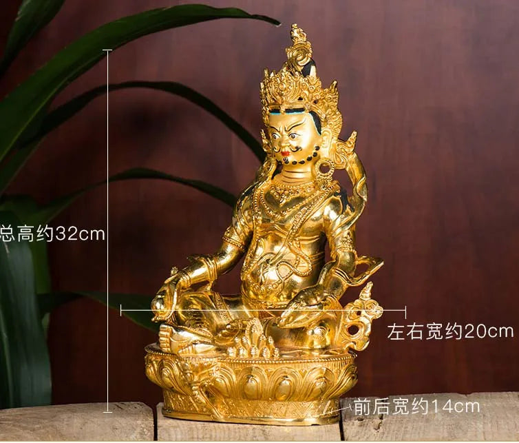 wholesale buddha statue # 32CM LARGE # Tibetan Buddhism Yellow Jambhala fortune god Buddha Gold-plated brass statue Talisman