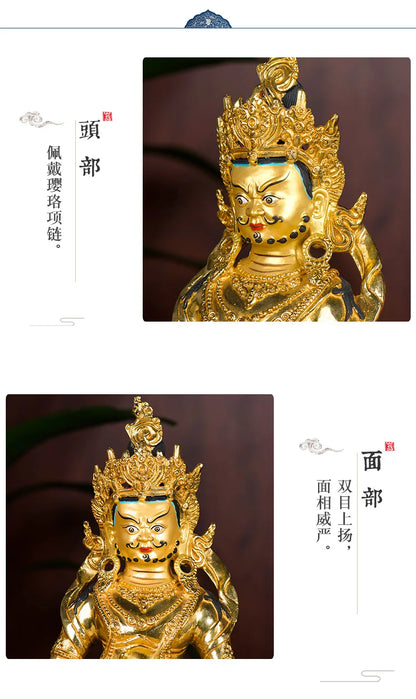 wholesale buddha statue # 32CM LARGE # Tibetan Buddhism Yellow Jambhala fortune god Buddha Gold-plated brass statue Talisman