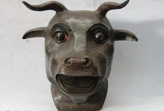 wholesale factory 10 Chinese Copper Bronze Famous shuxiang Twelve Zodiac Cow OX Bull Head Statue 25% off