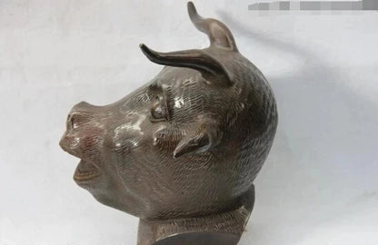 wholesale factory 10 Chinese Copper Bronze Famous shuxiang Twelve Zodiac Cow OX Bull Head Statue 25% off