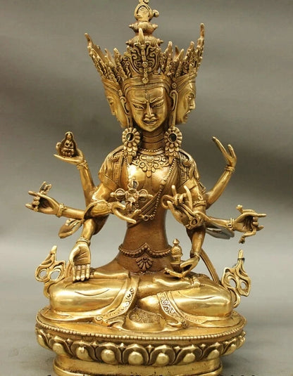 wholesale factory 12" Tibet Brass 3 Head 8 Arms Vajra Namgyalma & Ushnishavijaya Buddha Statue AE1024 AB1025