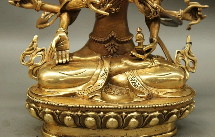 wholesale factory 12" Tibet Brass 3 Head 8 Arms Vajra Namgyalma & Ushnishavijaya Buddha Statue AE1024 AB1025