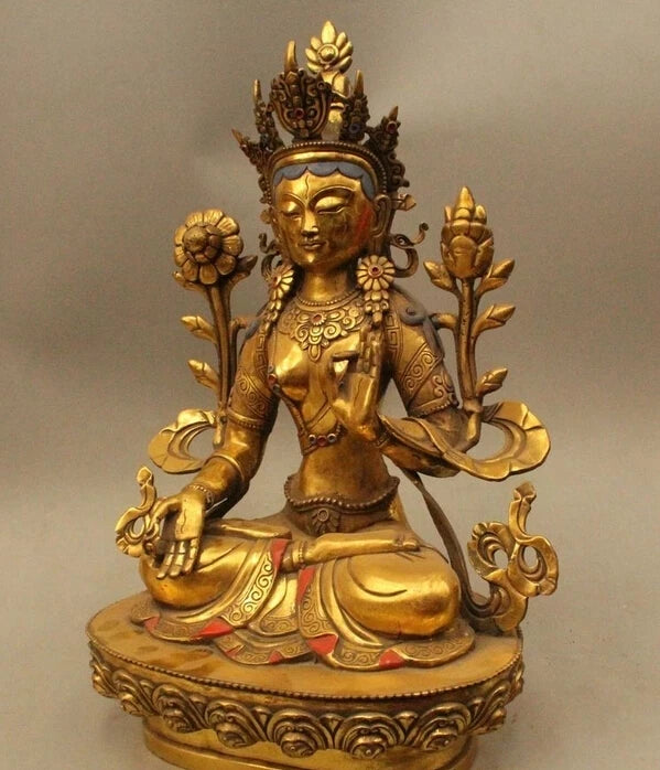 wholesale factory 18" China Tibet Tibetan Buddhist Bronze Gild White Tara Bodhisattva Buddha Statu AE1024 AB1025
