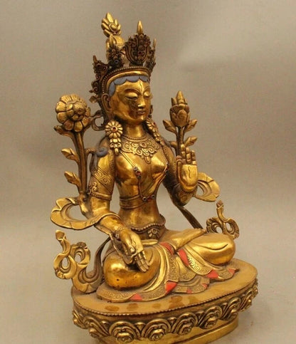 wholesale factory 18" China Tibet Tibetan Buddhist Bronze Gild White Tara Bodhisattva Buddha Statu AE1024 AB1025