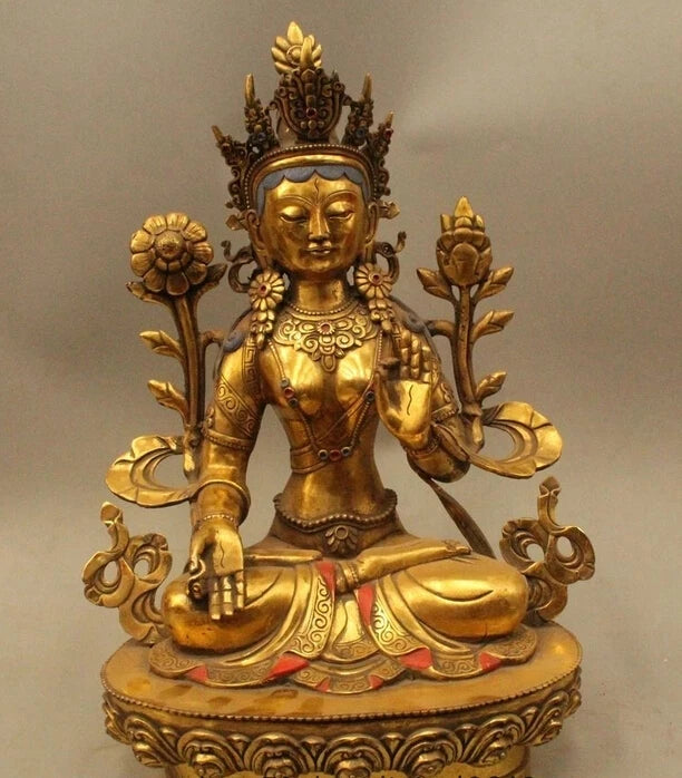 wholesale factory 18" China Tibet Tibetan Buddhist Bronze Gild White Tara Bodhisattva Buddha Statu AE1024 AB1025