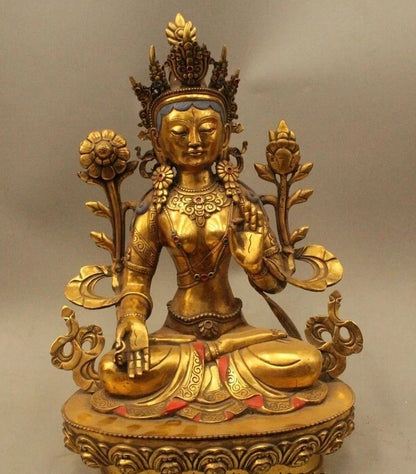 wholesale factory 18" China Tibet Tibetan Buddhist Bronze Gild White Tara Bodhisattva Buddha Statu AE1024 AB1025