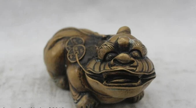 wholesale factory 3"Chinese Folk Pure Bronze Lucky Lifelike Money drawing animal Statue 25% off