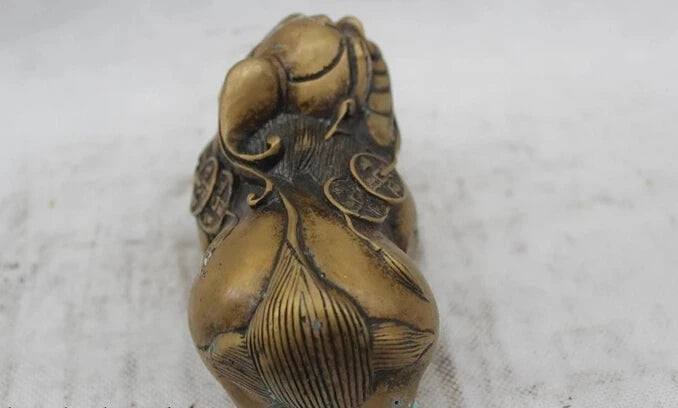wholesale factory 3"Chinese Folk Pure Bronze Lucky Lifelike Money drawing animal Statue 25% off