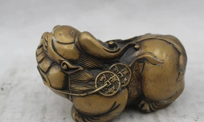 wholesale factory 3"Chinese Folk Pure Bronze Lucky Lifelike Money drawing animal Statue 25% off