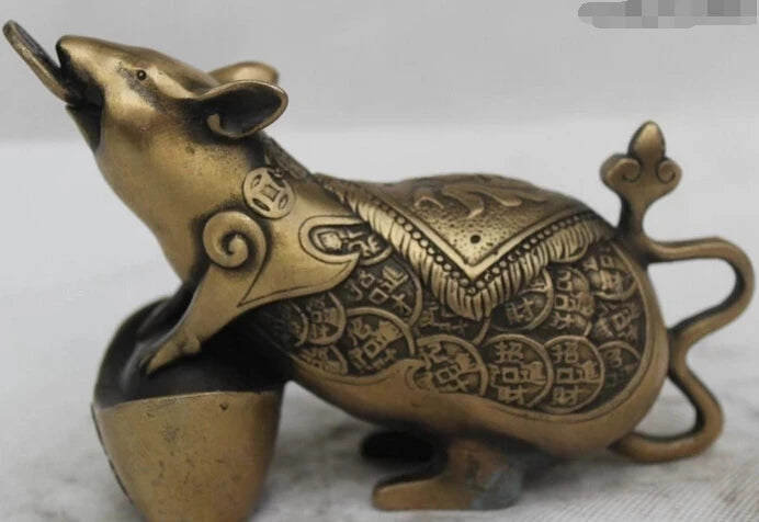 wholesale factory 5"China Chinese Folk Bronze Lucky Lifelike Money drawing Yuan Bao mouse Statue 25% off