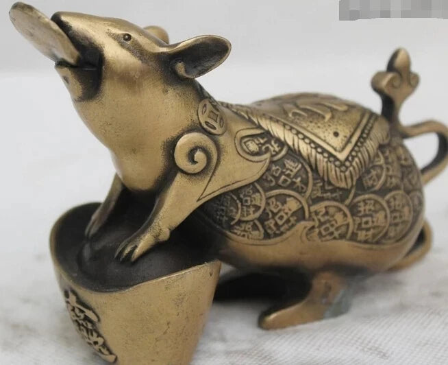 wholesale factory 5"China Chinese Folk Bronze Lucky Lifelike Money drawing Yuan Bao mouse Statue 25% off