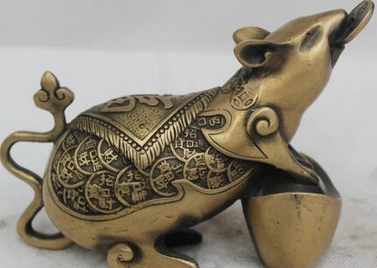 wholesale factory 5"China Chinese Folk Bronze Lucky Lifelike Money drawing Yuan Bao mouse Statue 25% off