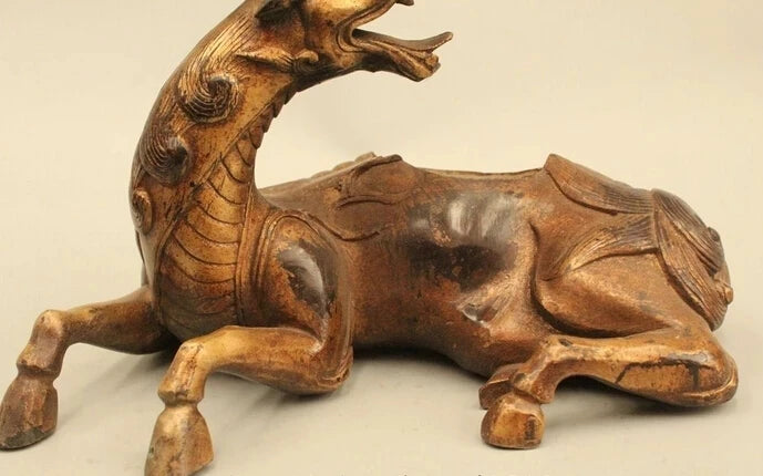 wholesale factory 7"Marked Chinese Folk Old Bronze Unicorn Foo Dogs Incense Burner Censer Statue 25% off