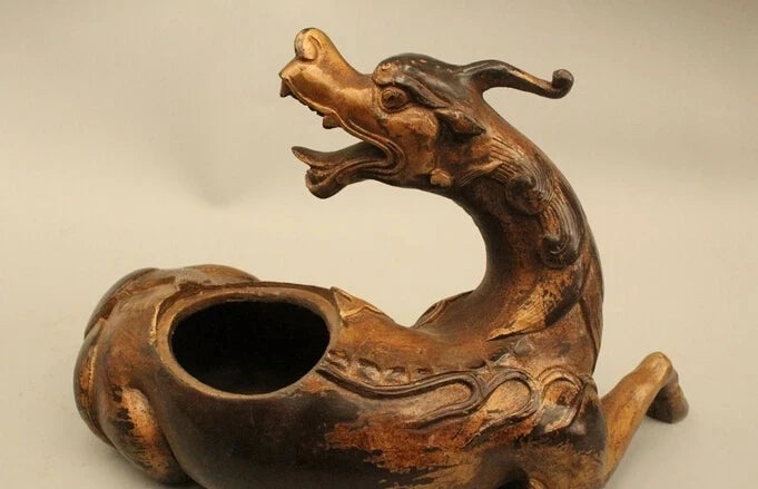 wholesale factory 7"Marked Chinese Folk Old Bronze Unicorn Foo Dogs Incense Burner Censer Statue 25% off