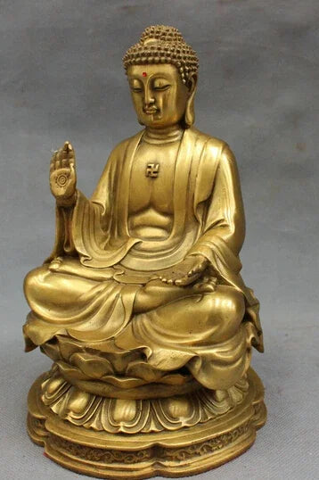 wholesale factory 8" Tibet Pure Brass Joss Pray Bless Lotus Shakyamuni Sakyamuni Buddha Statue