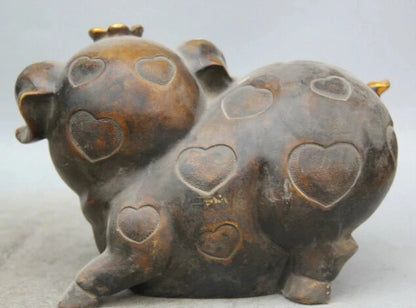 wholesale factory 8" Chinese Bronze Gild Animal Zodiac Year Auspicious Pig flower Statue sculpture 25% off