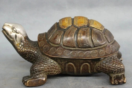 wholesale factory 8" Chinese Bronze Sculpture Decoration Brass Wealth Longevity Shou Sea Turtle Statue 25% off