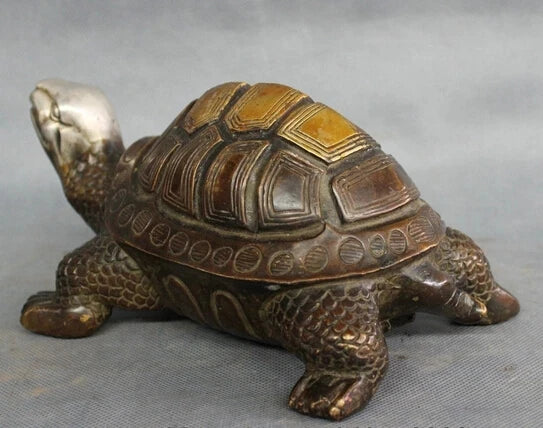 wholesale factory 8" Chinese Bronze Sculpture Decoration Brass Wealth Longevity Shou Sea Turtle Statue 25% off