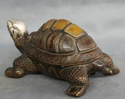 wholesale factory 8" Chinese Bronze Sculpture Decoration Brass Wealth Longevity Shou Sea Turtle Statue 25% off