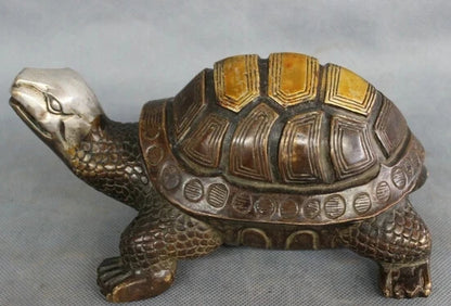 wholesale factory 8" Chinese Bronze Sculpture Decoration Brass Wealth Longevity Shou Sea Turtle Statue 25% off