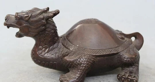 wholesale factory 8" Chinese Fengshui Copper longevity Dragon Turtle Tortoise Statue Sculpture 25% off