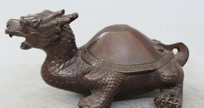 wholesale factory 8" Chinese Fengshui Copper longevity Dragon Turtle Tortoise Statue Sculpture 25% off