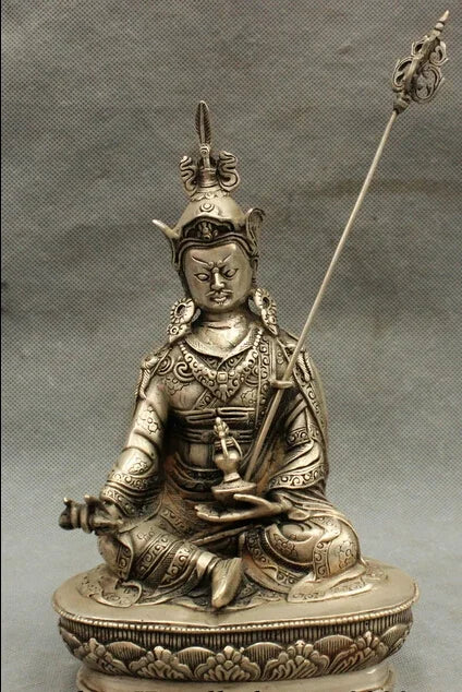 wholesale factory 9" Chinese Tibet Tibetan Silver Buddhism Padmasambhava Rinpoche Buddha Statue