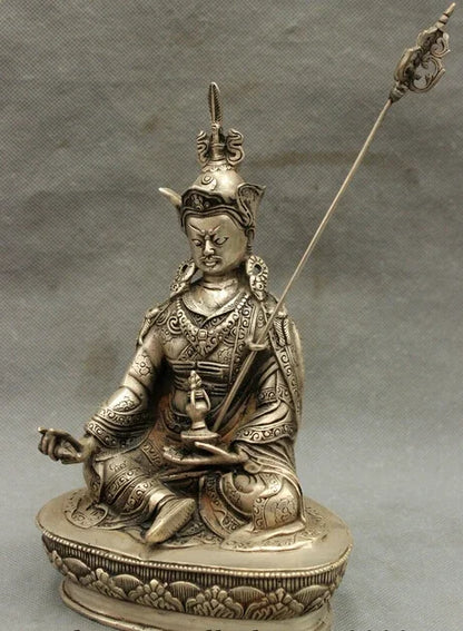 wholesale factory 9" Chinese Tibet Tibetan Silver Buddhism Padmasambhava Rinpoche Buddha Statue
