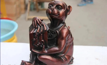 wholesale factory Chinese Red Copper Home Feng Shui Wealth Lucky Monkey Hold Blessing Seal Statue 25% off